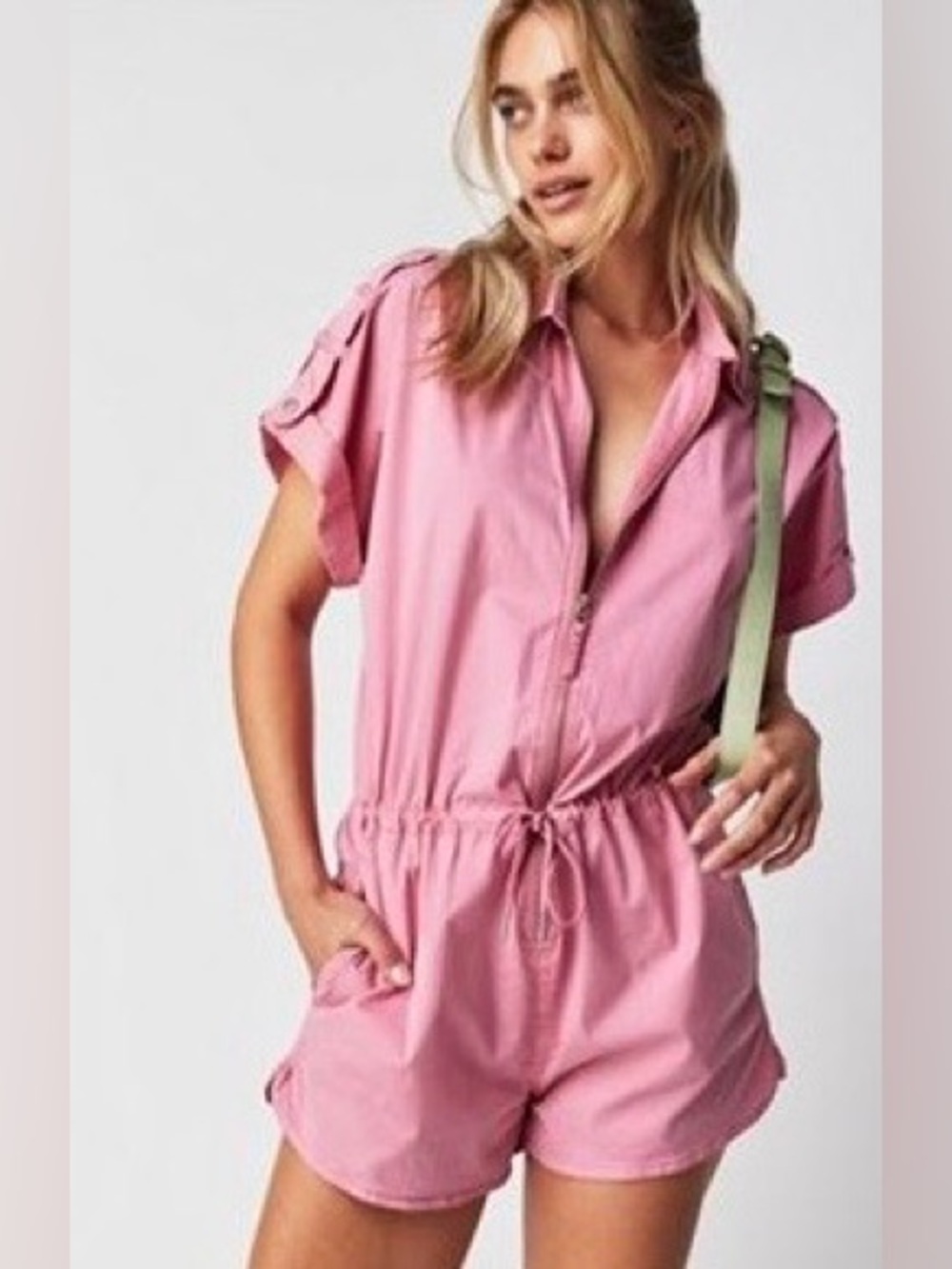 Pistola Pink Short-Sleeve Zippered One-Piece Romper